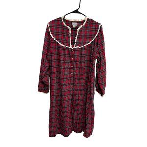 Lanz Of Salzburg Womens Red Plaid Cotton Nightgown With Lace Trim Sz L